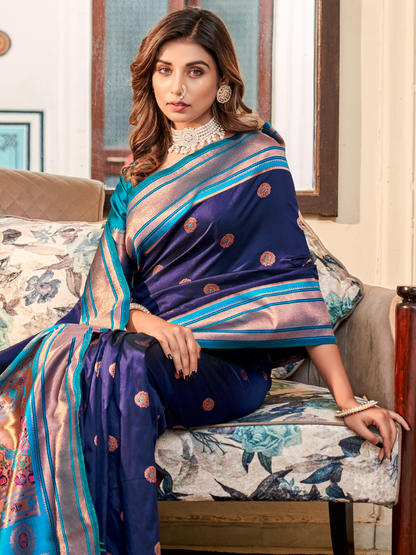 Midnight Blue Woven Soft Silk Paithani Saree