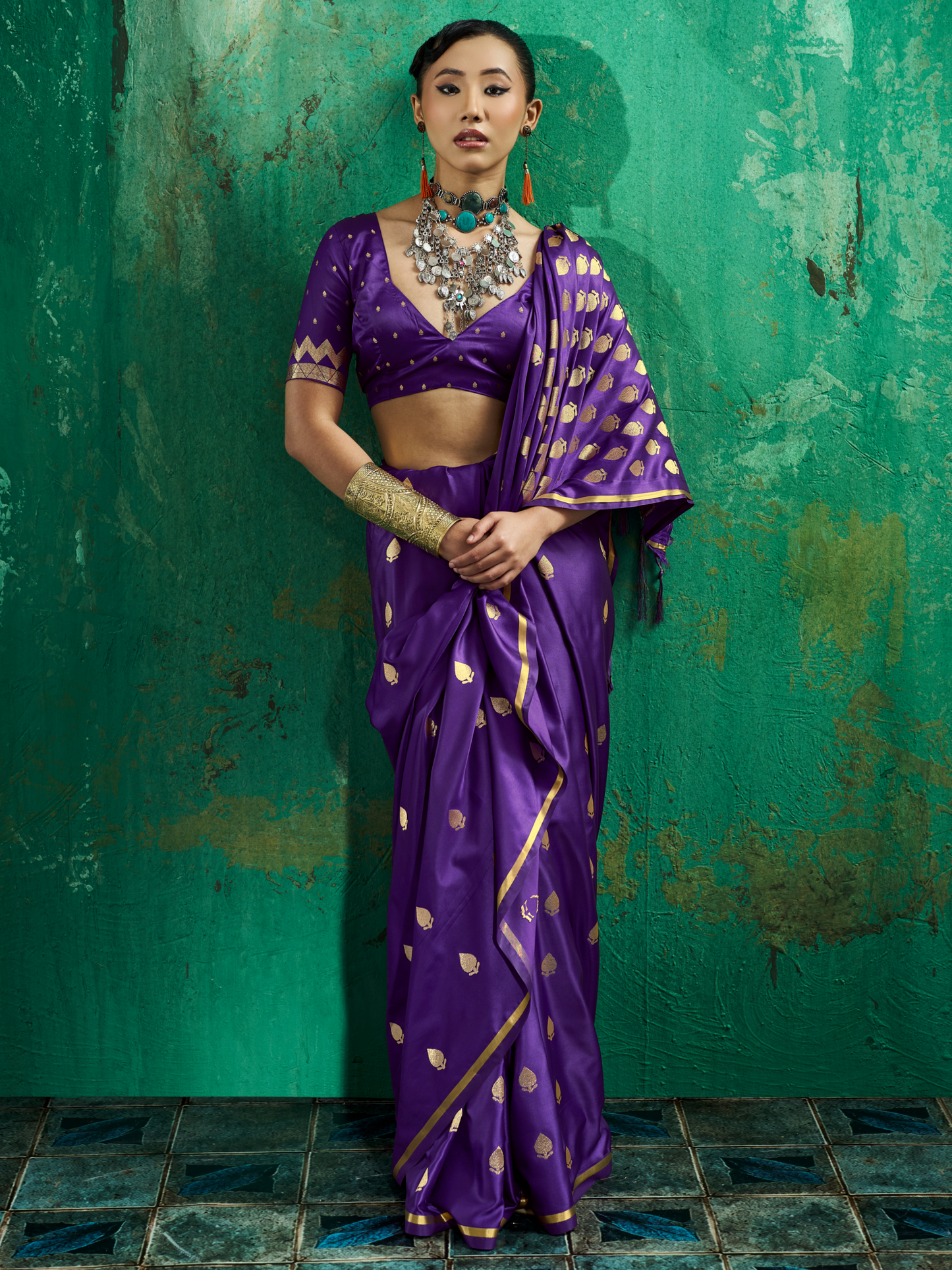Grape Violet Woven Banarasi Satin Silk Saree