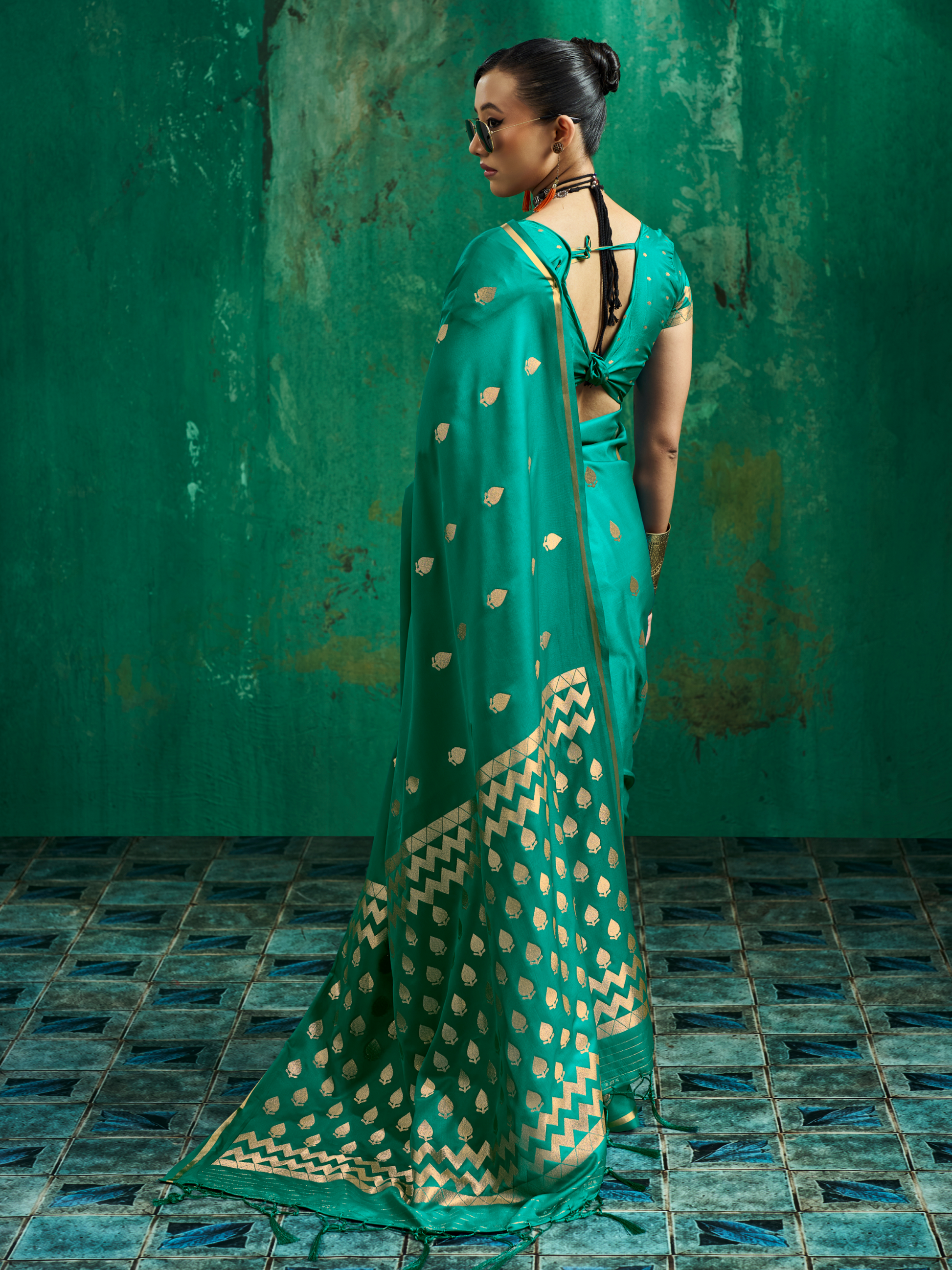 green saree look