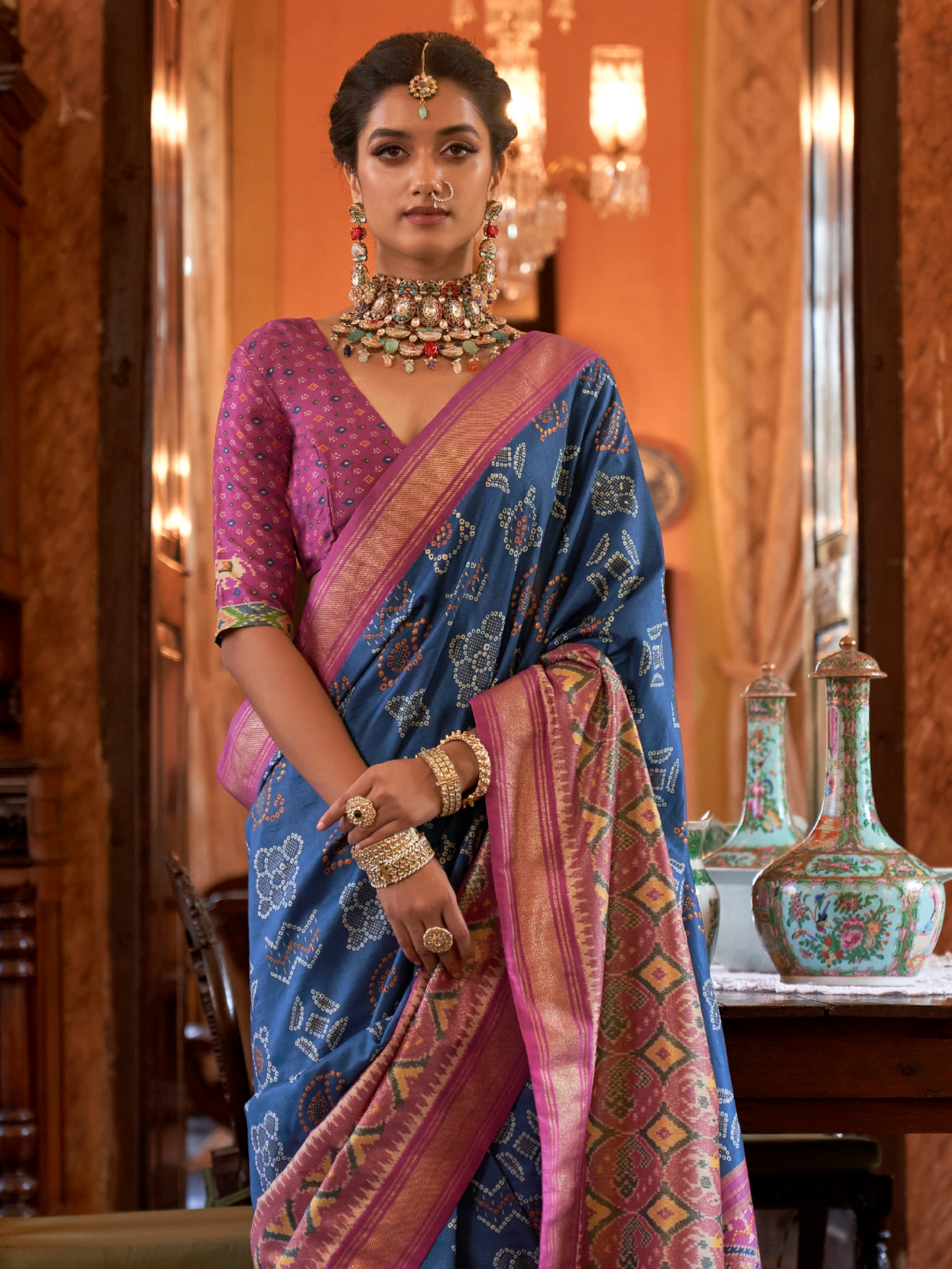 Admiral Blue Woven Patola Tussar Silk Saree