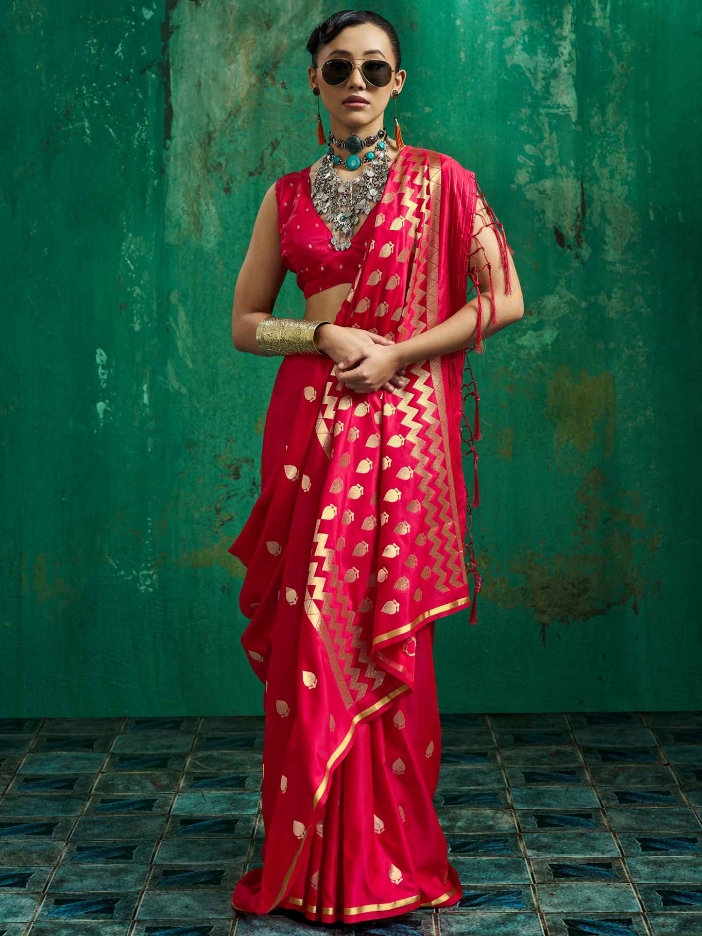 red saree party wear