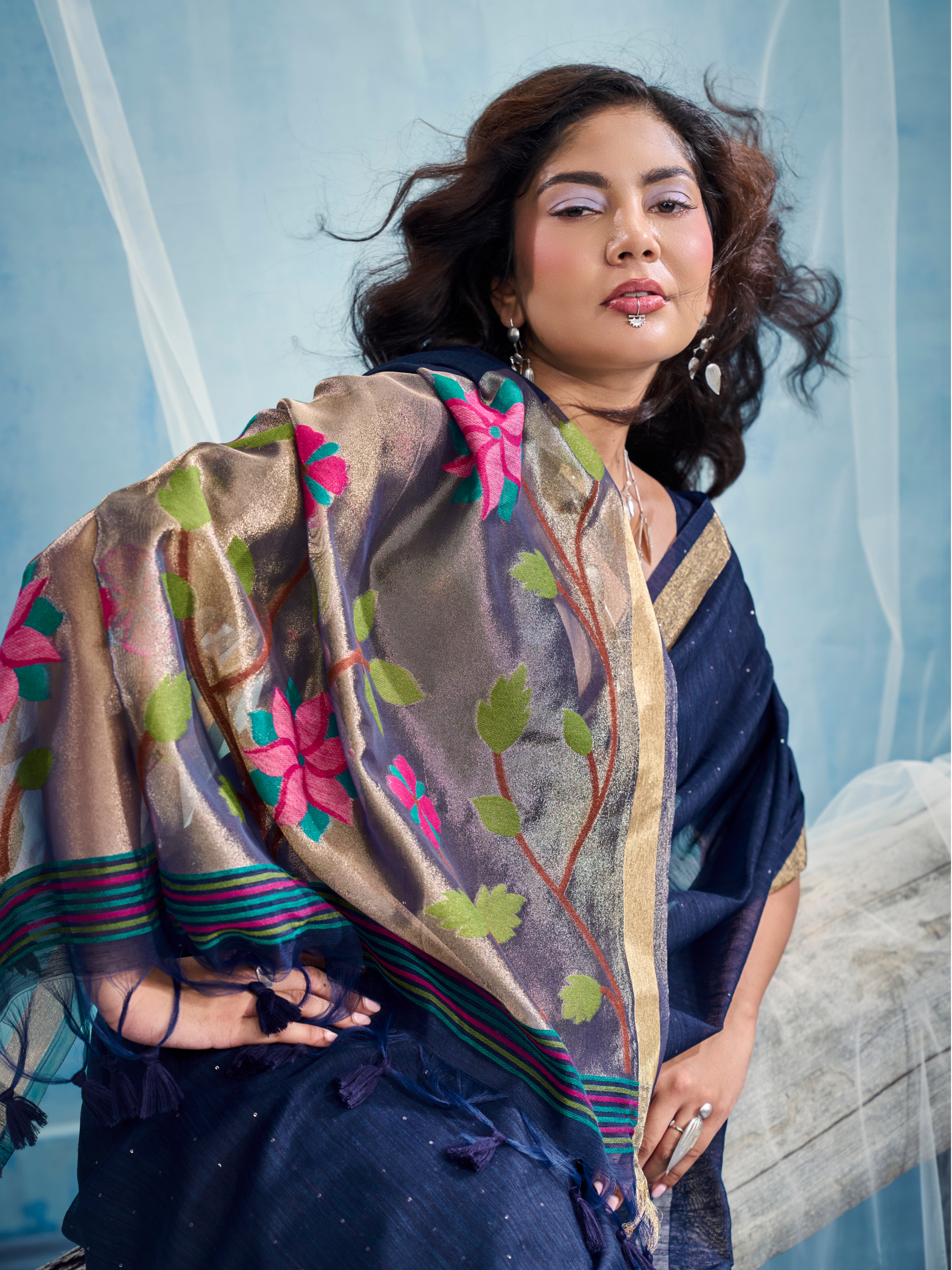 party wear cotton saree with jari pallu