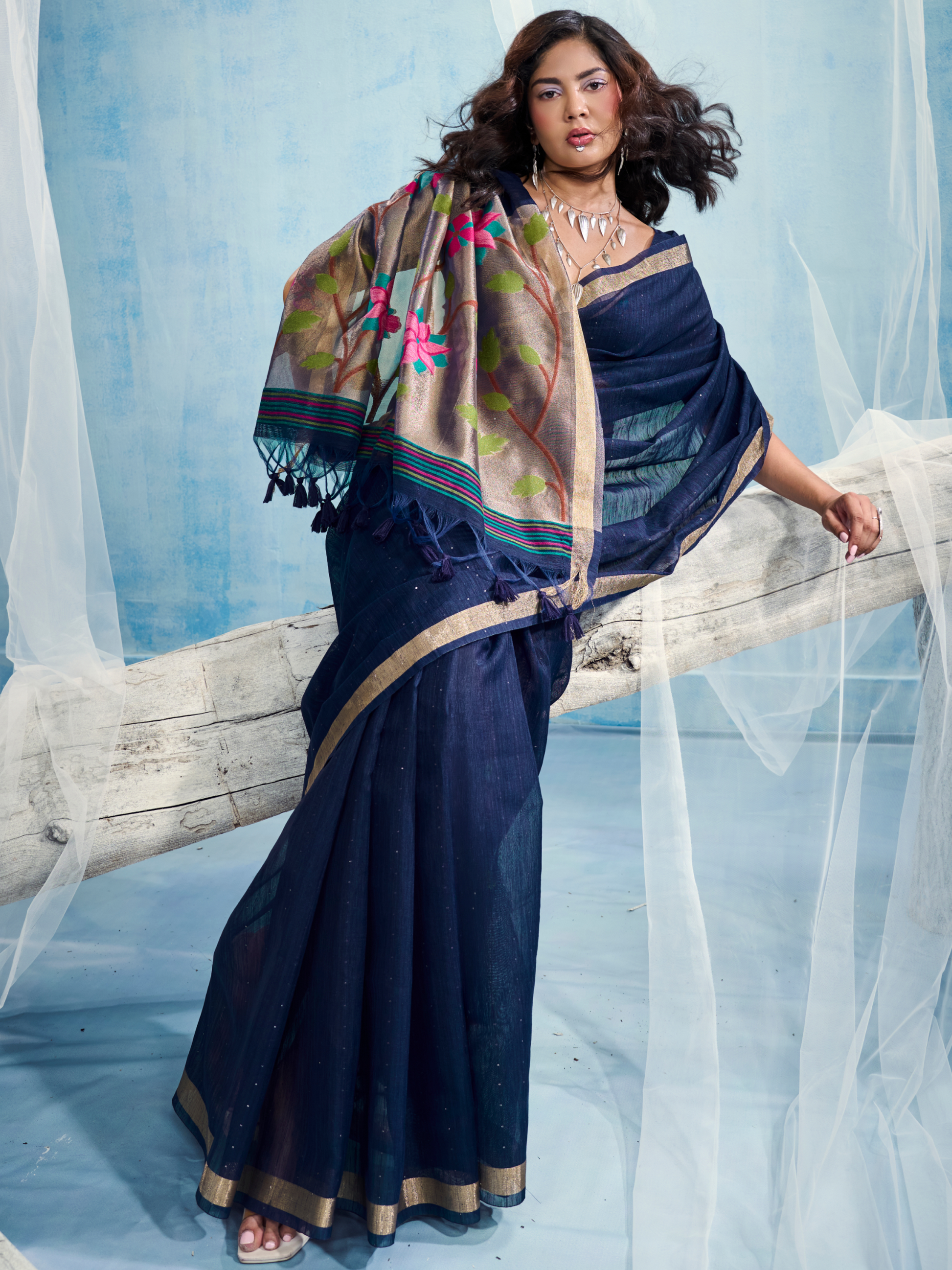 munga silk saree blue