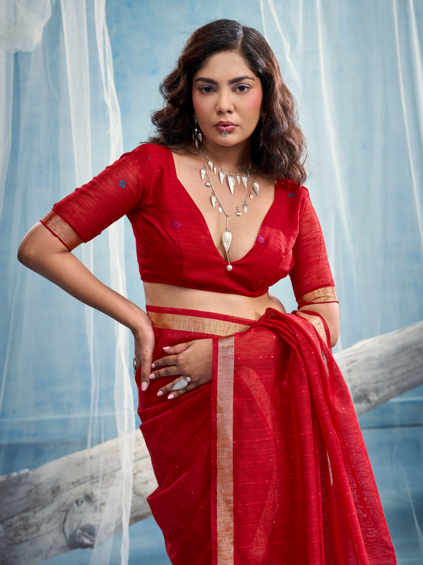 Blood Red Munga Silk Handloom Saree
