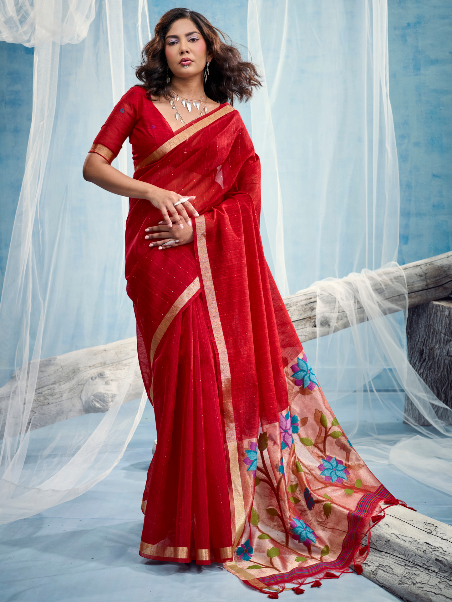 Blood Red Munga Silk Handloom Saree