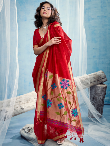 Blood Red Munga Silk Handloom Saree