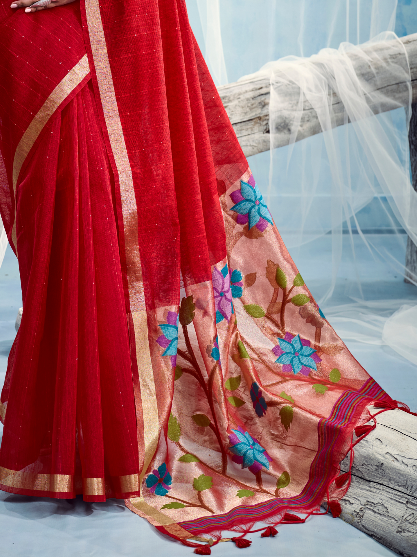 Blood Red Munga Silk Handloom Saree