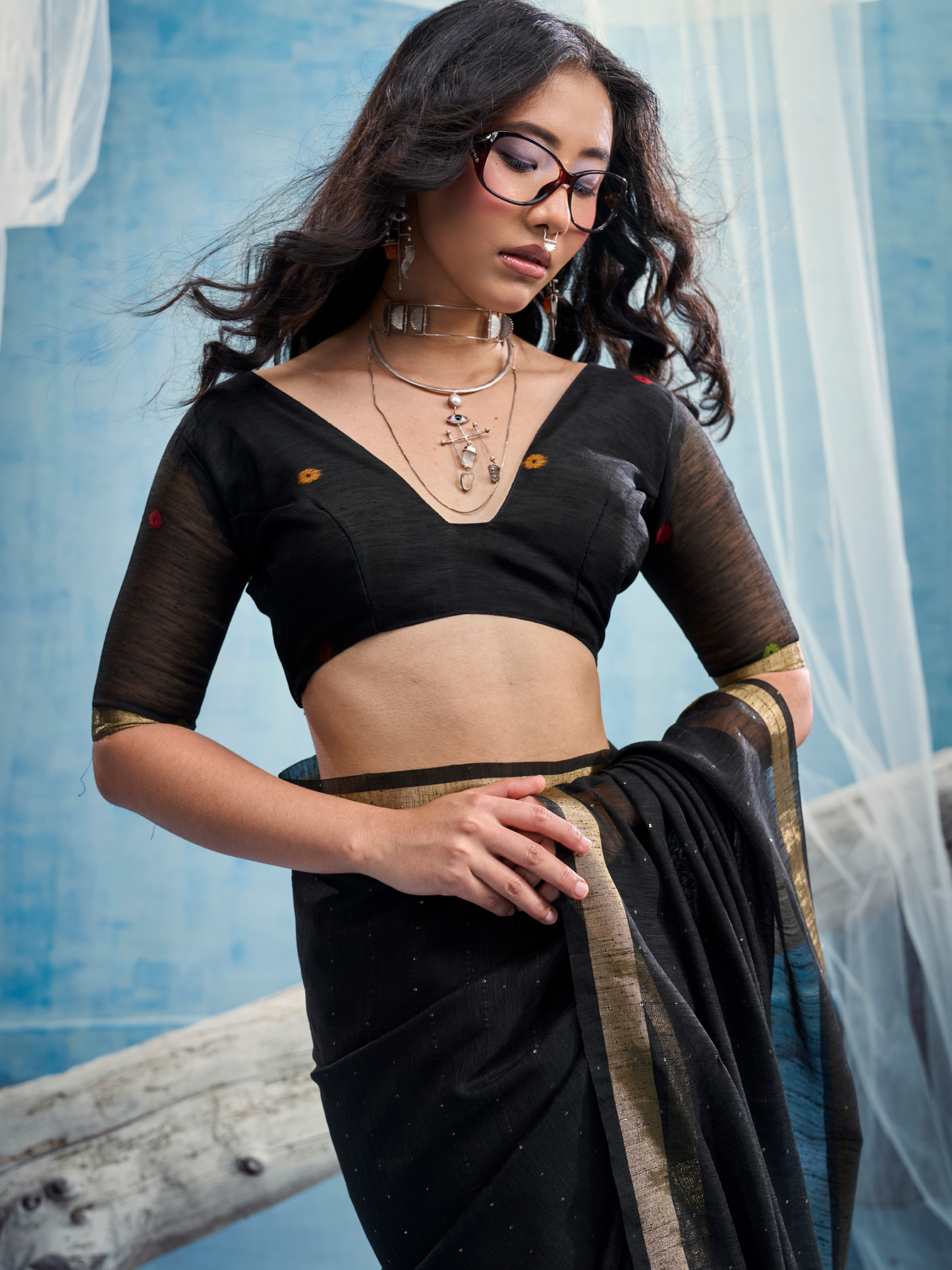 Ink Black Munga Silk Handloom Saree