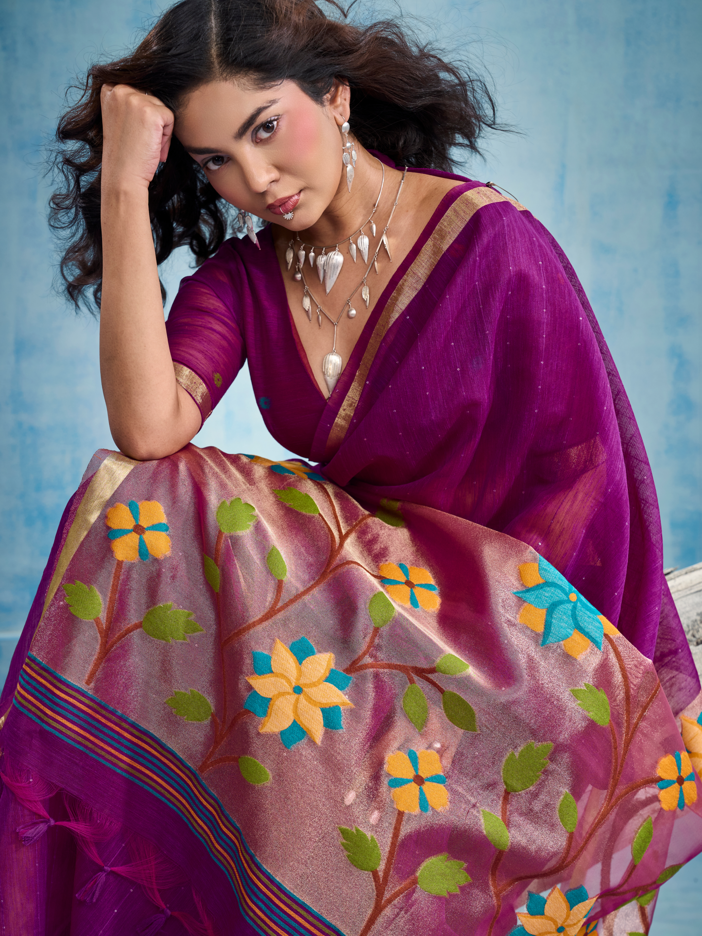 Bright Purple Munga Silk Handloom Saree