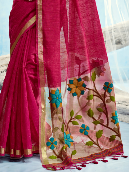Rani Pink Munga Silk Handloom Saree