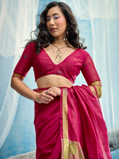 Rani Pink Munga Silk Handloom Saree