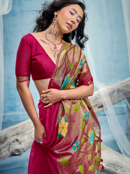 Rani Pink Munga Silk Handloom Saree