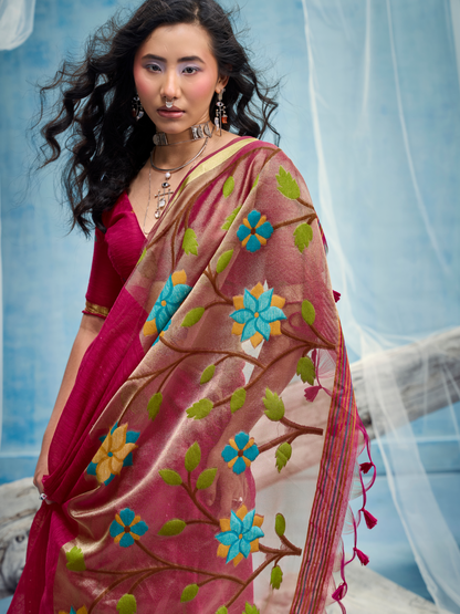 Rani Pink Munga Silk Handloom Saree