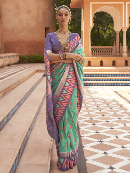 Turquoise Cyan Patola Saree