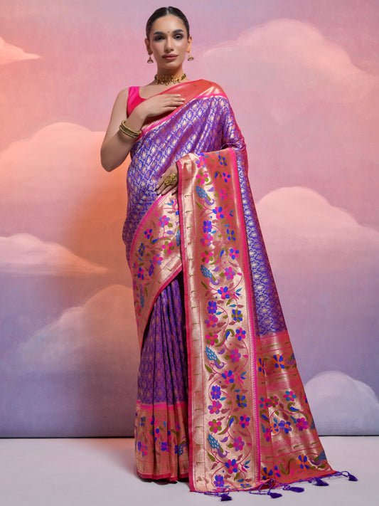 Orchid Blue Woven Paithani Silk Saree