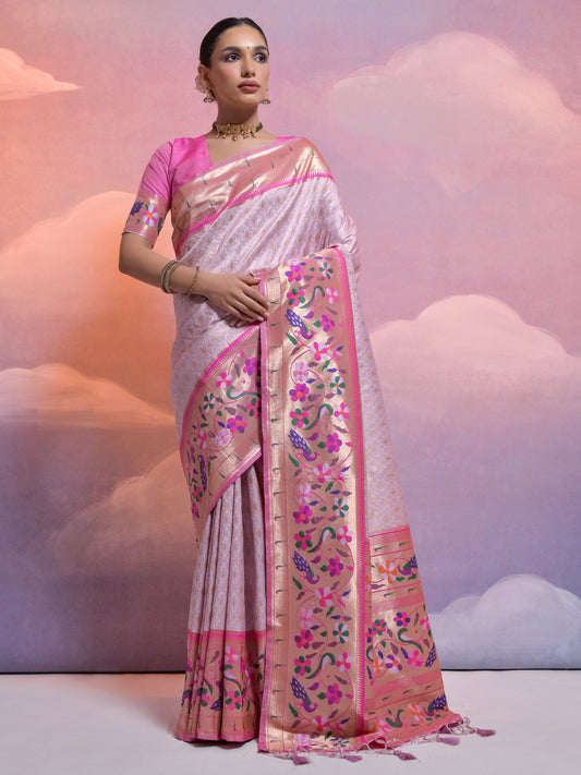 Light Purple Woven Paithani Silk Saree