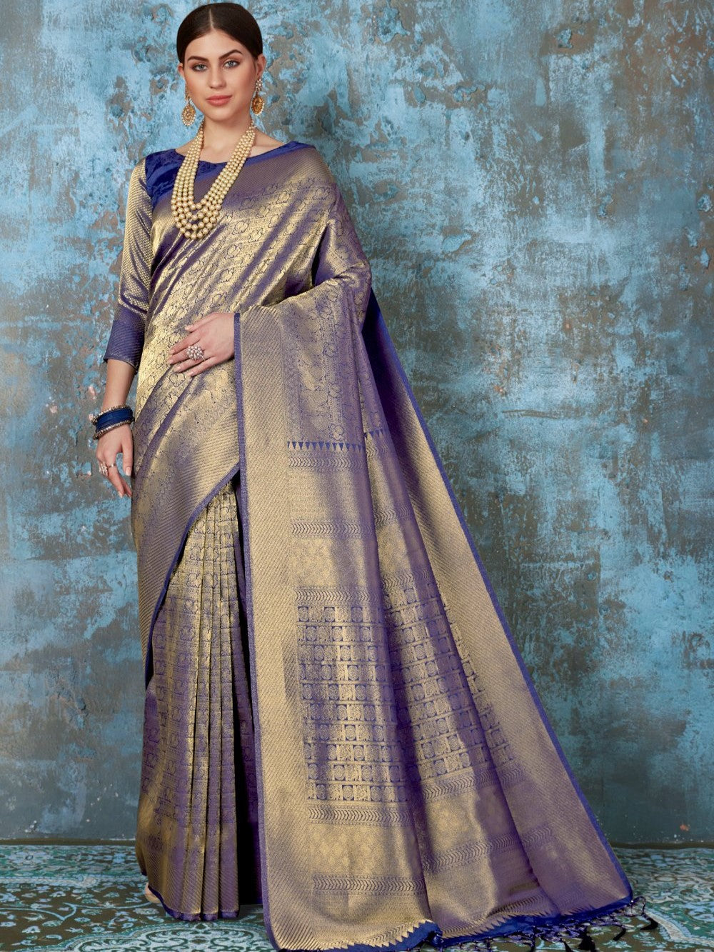 Golden Blue Kanjivaram Saree
