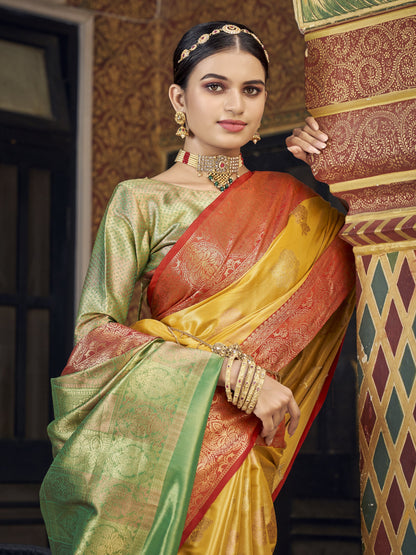 Amber Yellow Tissue Silk Saree