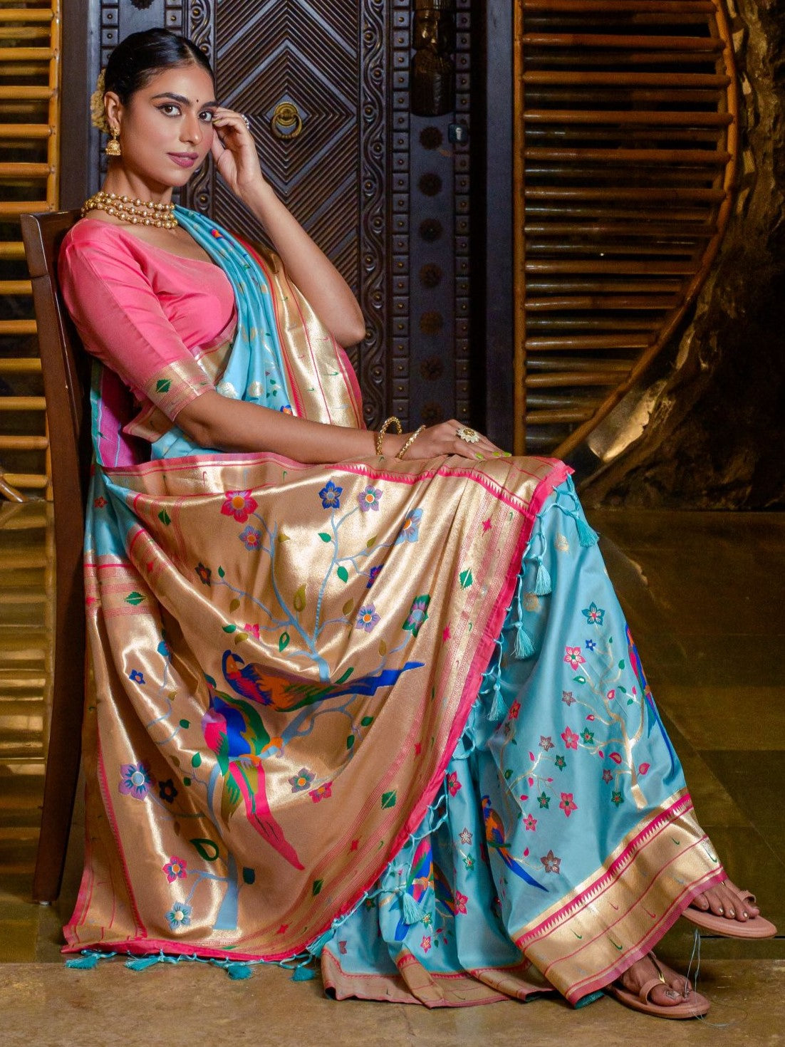 Baby Blue Woven Paithani Saree