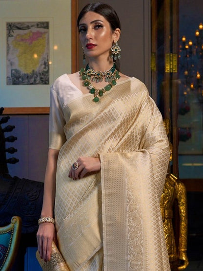 Pearl White Kanjivaram Saree