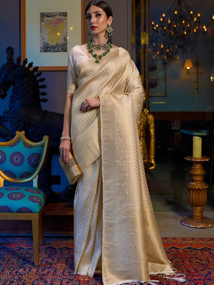 Pearl White Kanjivaram Saree