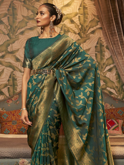 Teal Green Woven Banarasi Saree