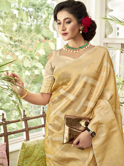 Golden White Kanjivaram Saree