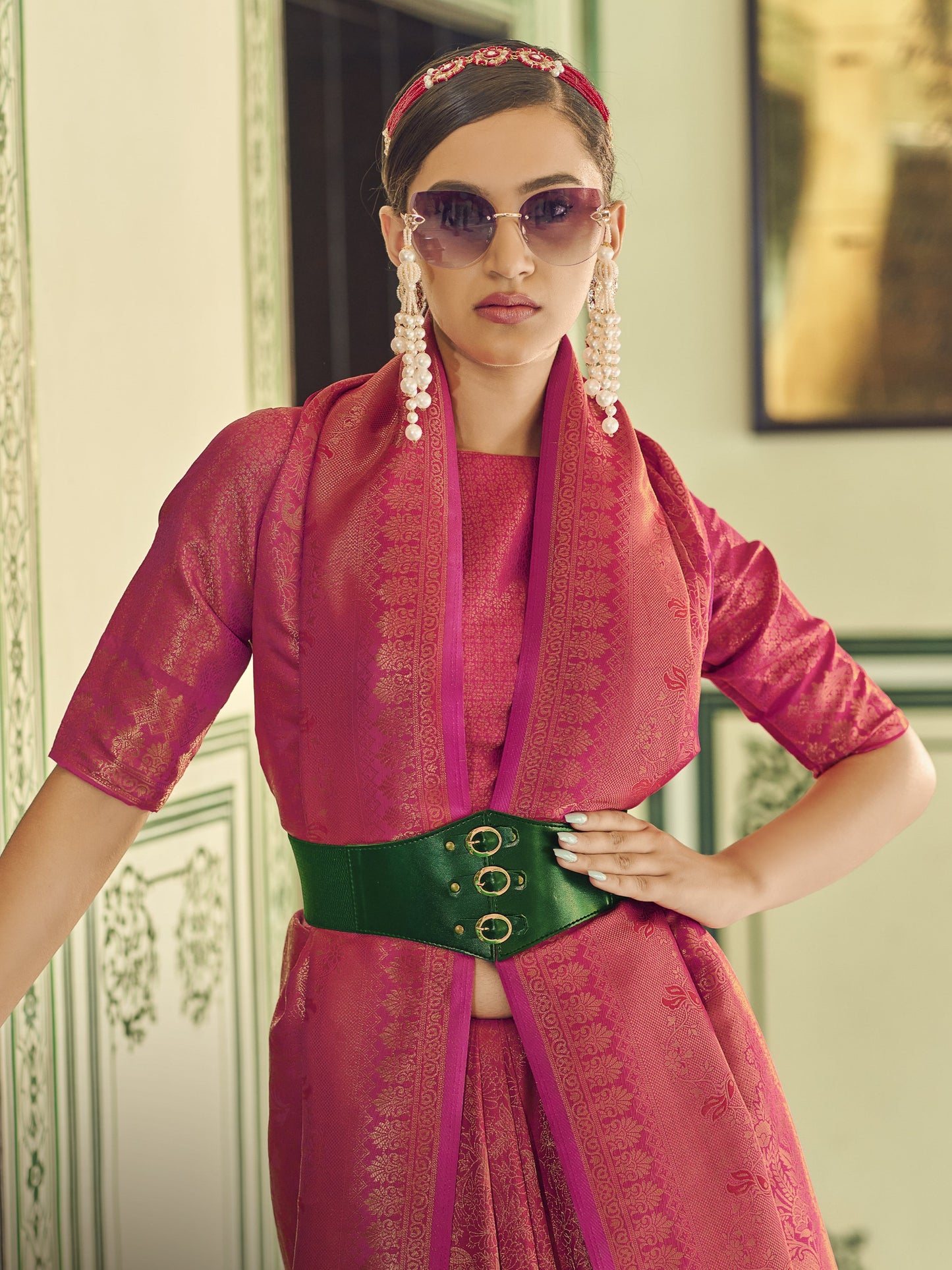 Steel Pink Kanjivaram Saree