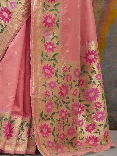 Coral Pink Paithani Saree
