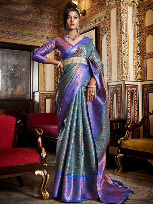 Steel Blue Kanjivaram Saree