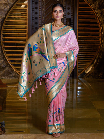 Taffy Pink Woven Paithani saree