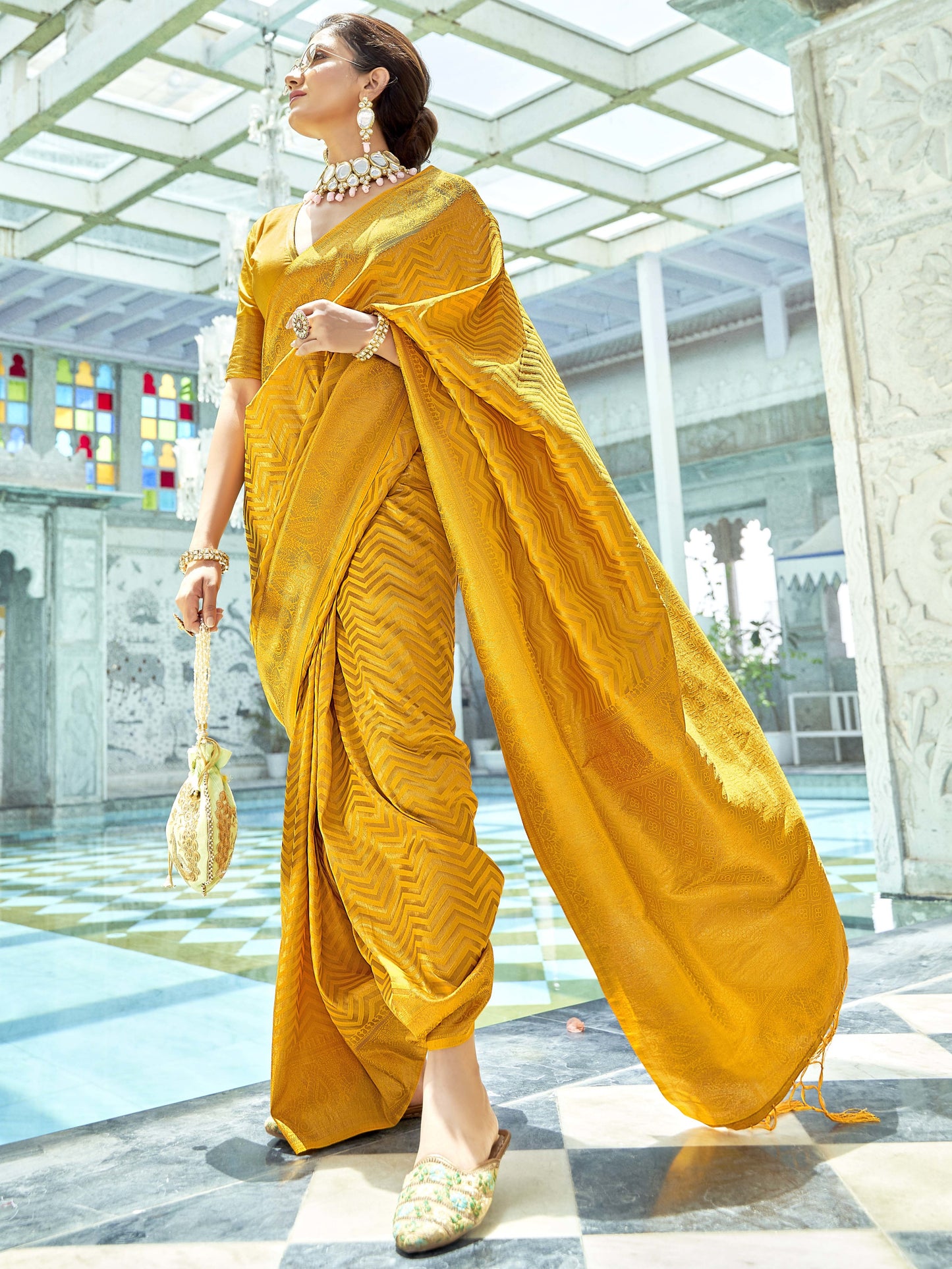 Golden Yellow Kanjivaram Saree