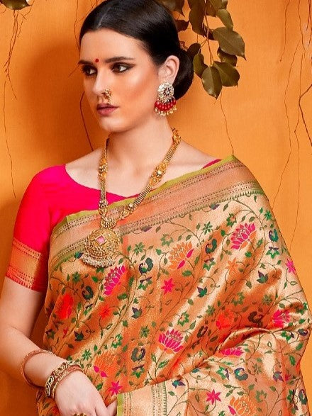 Crimson Red Golden Paithani Saree