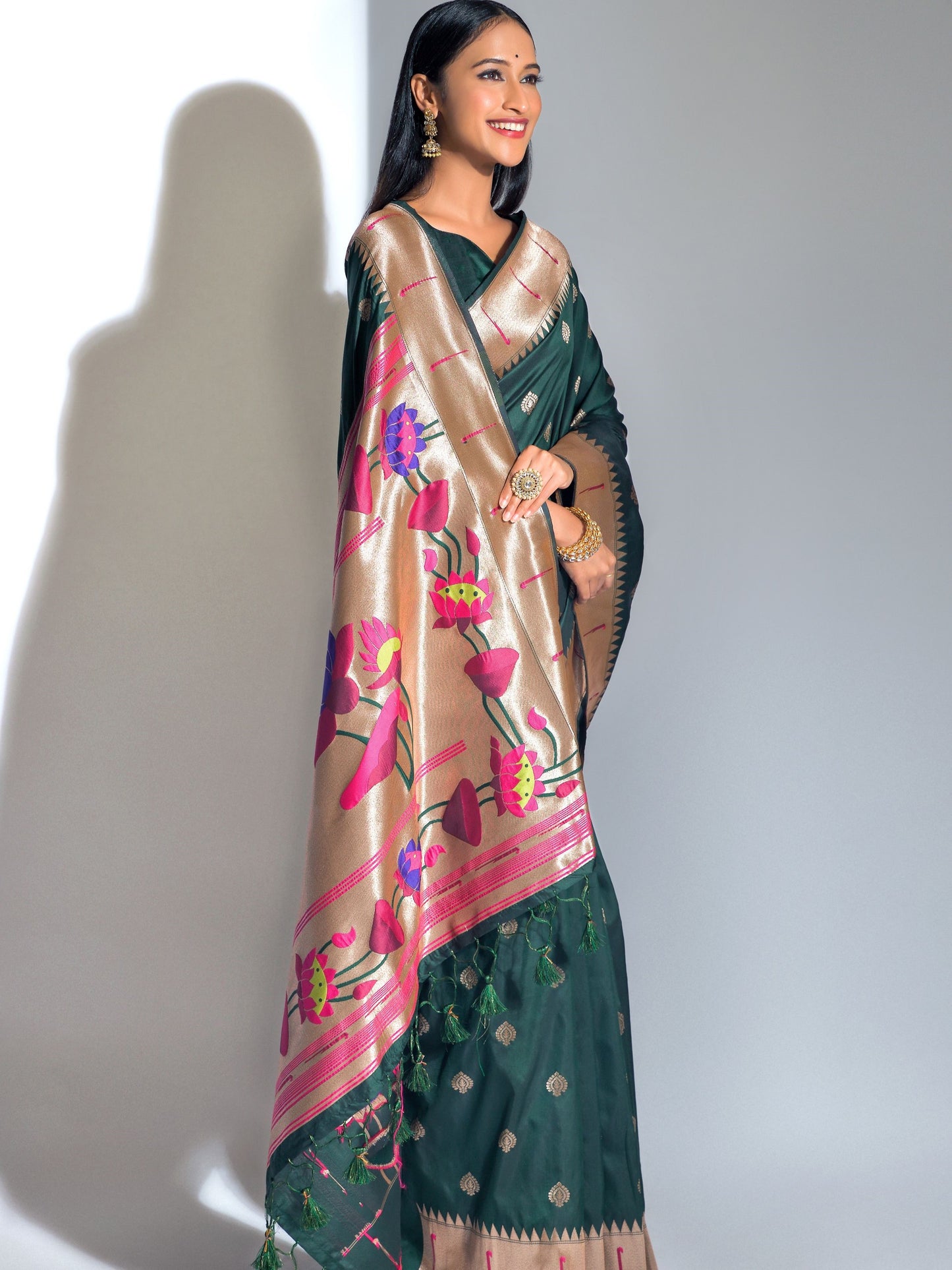 Bottle Green Paithani Saree