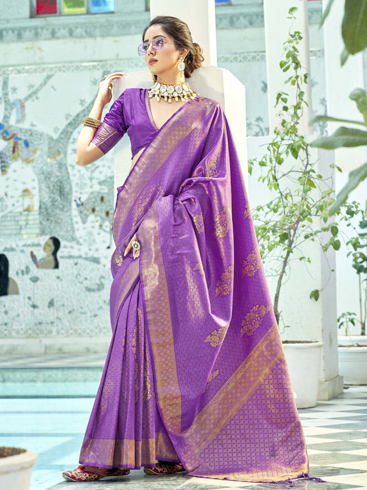 French Violet Kanjivaram Saree