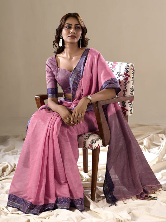 Sweet Pink Handloom Cotton Saree
