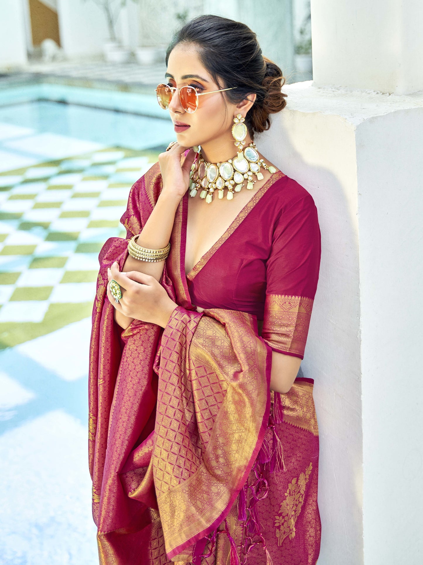 Cerise Magenta Kanjivaram Saree