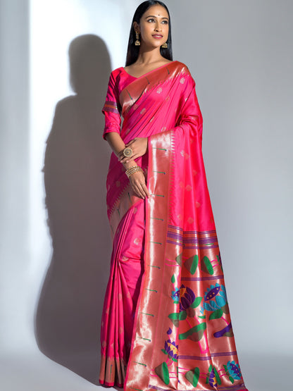 Cherry Pink Paithani Saree