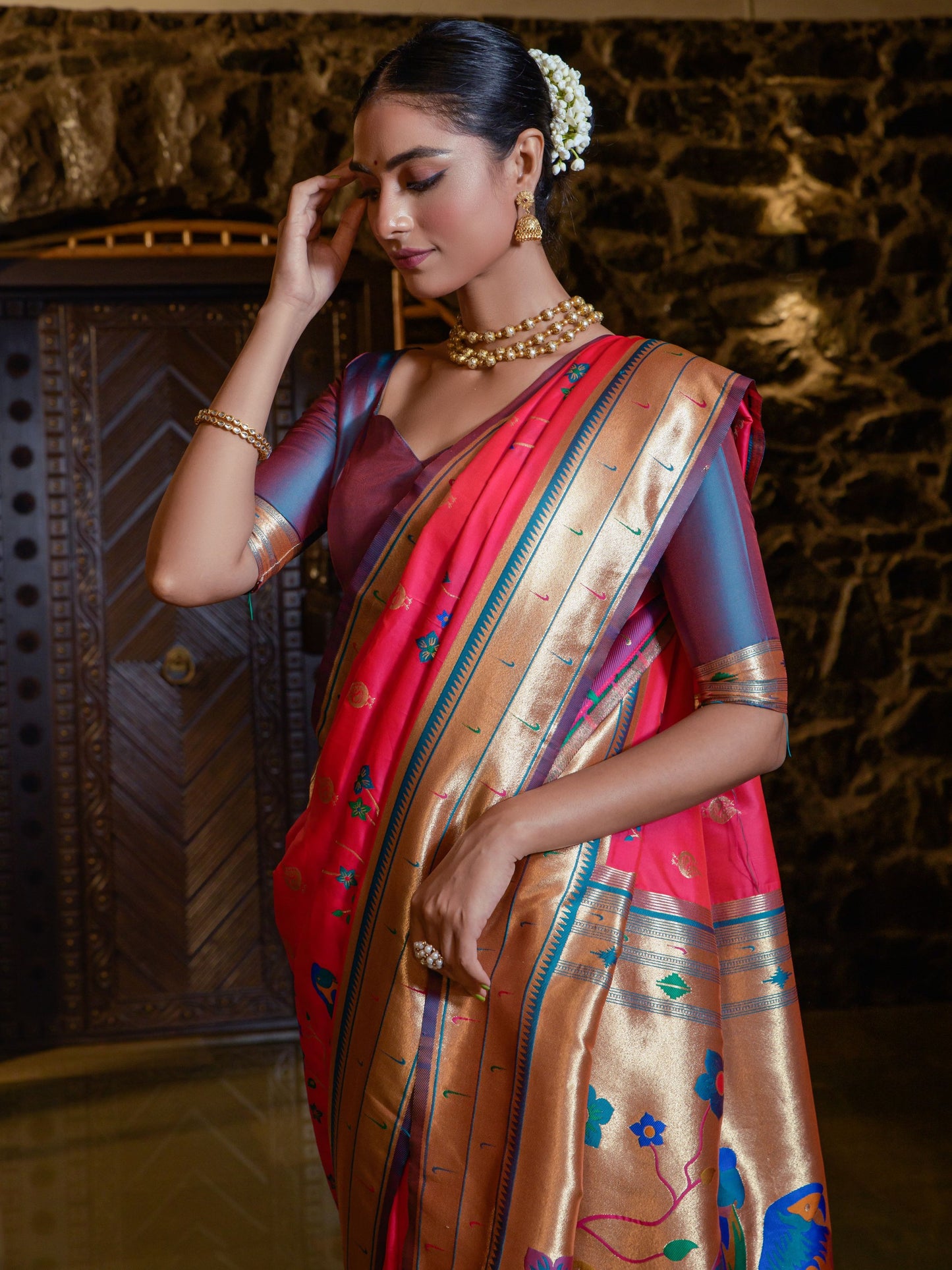 Rani Pink Woven Paithani Saree