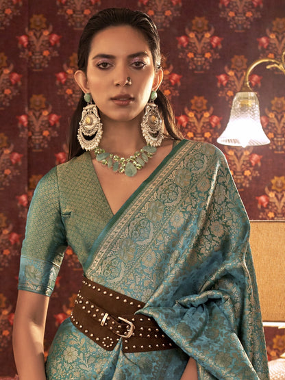 Pacific Blue Kanjivaram Saree