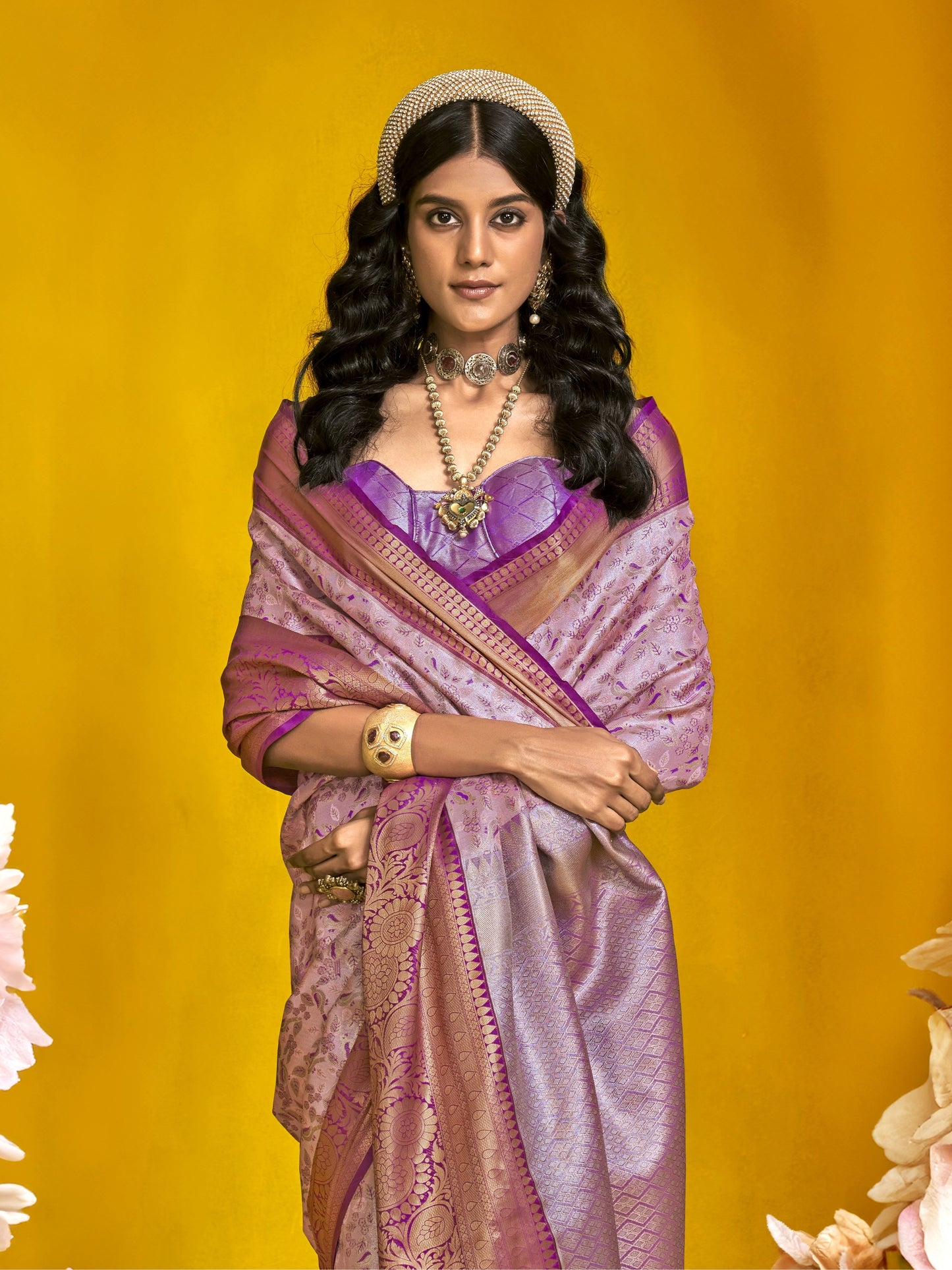 Lilac Purple Duel Tone Woven Kanjivaram Silk Saree