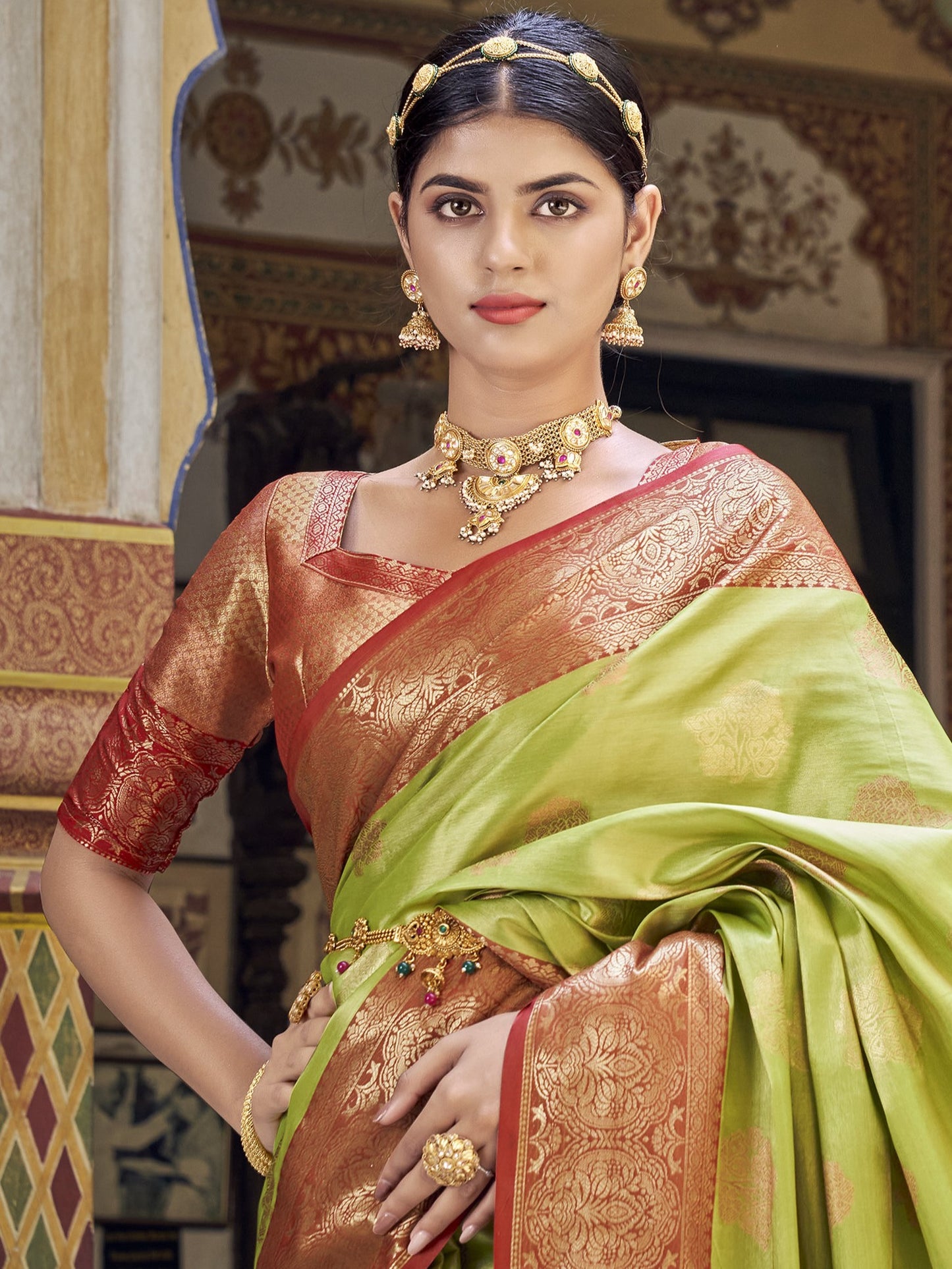 Pear Green Tissue Silk Saree