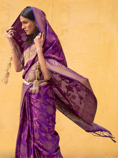 Mauveine Purple Woven Banarasi Saree
