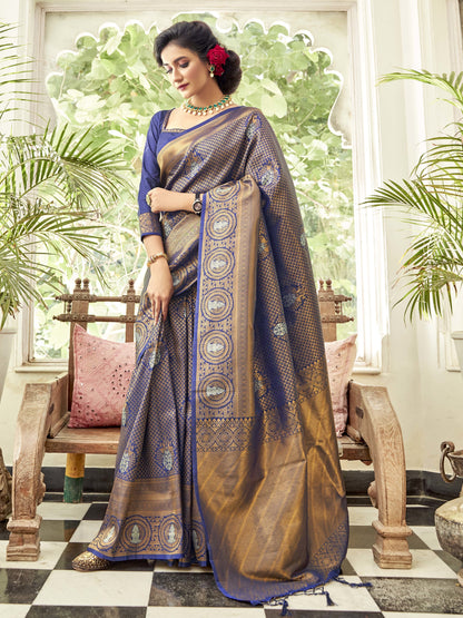 Golden Blue Kanjivaram Saree