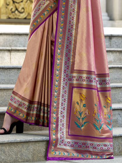 pink tissue saree