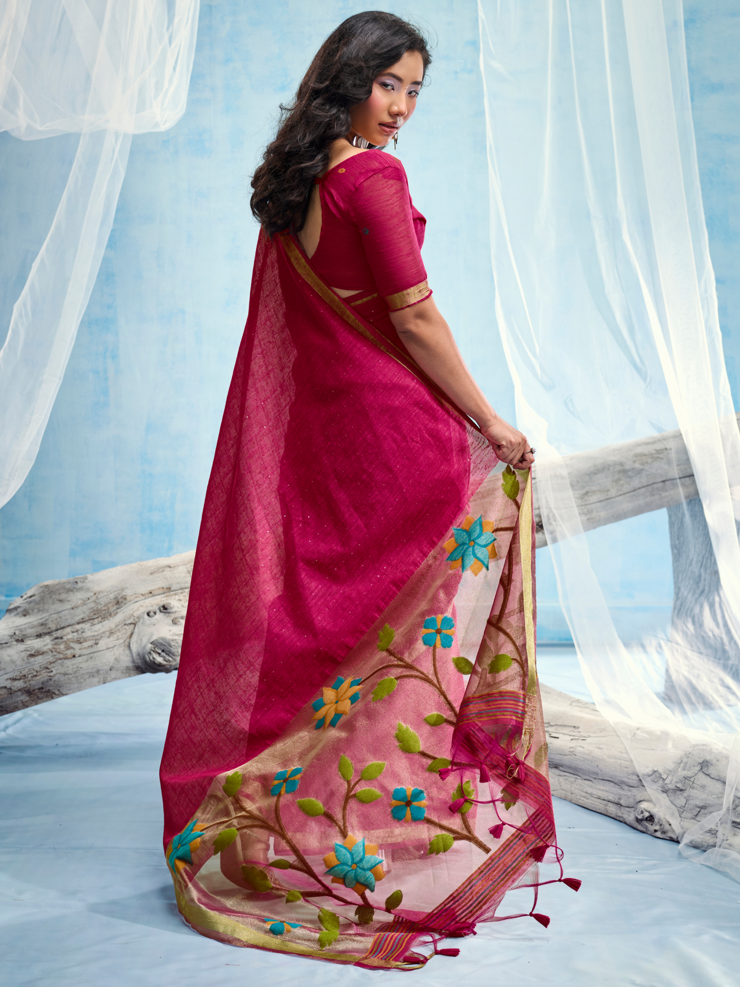 Rani Pink Munga Silk Handloom Saree