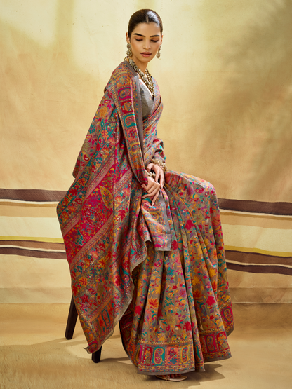 Ash Gray Woven Kashmiri Cotton Saree