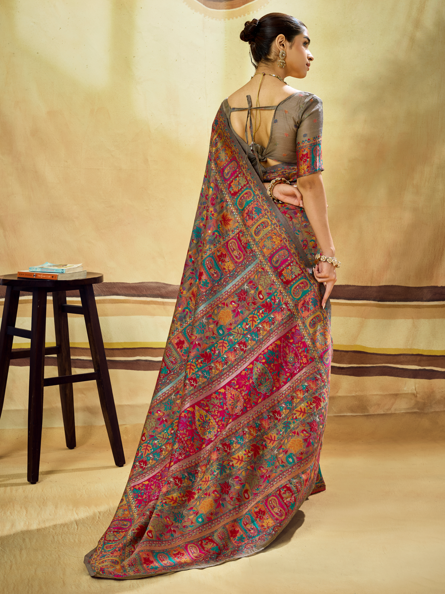 Ash Gray Woven Kashmiri Cotton Saree