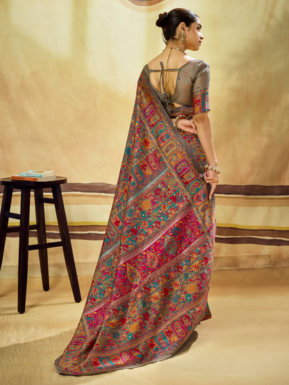 Ash Gray Woven Kashmiri Cotton Saree