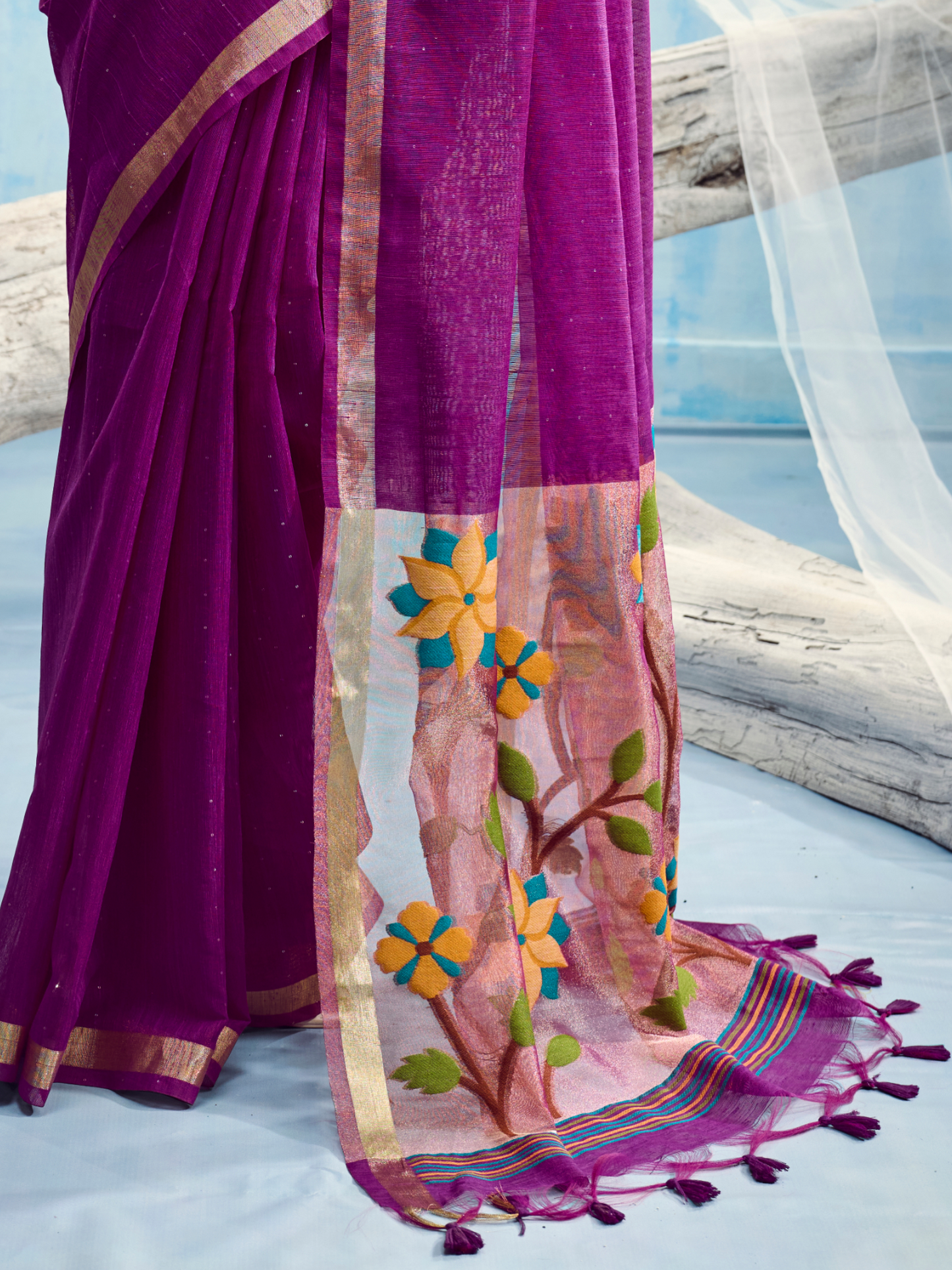 Bright Purple Munga Silk Handloom Saree